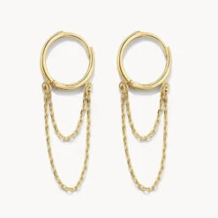 Double Chain Huggie Earrings In 10k Gold -Fashion Accessories Store double chain huggie earrings in 10k gold medley jewellery earrings 39708895281382