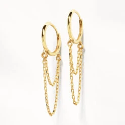 Double Chain Huggie Earrings In 10k Gold -Fashion Accessories Store double chain huggie earrings in 10k gold medley jewellery earrings 39714073116902