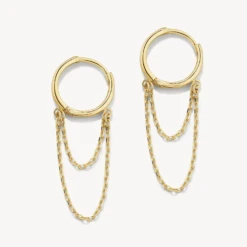 Double Chain Huggie Earrings In 10k Gold