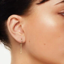 Double Chain Huggie Earrings In 10k Gold -Fashion Accessories Store double chain huggie earrings in 10k gold medley jewellery earrings 39724384092390