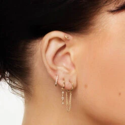 Double Chain Huggie Earrings In 10k Gold -Fashion Accessories Store double chain huggie earrings in 10k gold medley jewellery earrings 39729478336742