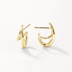 Double Split Hoop Stud Earrings In Gold