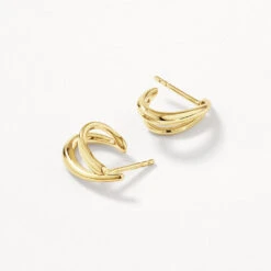 Double Split Hoop Stud Earrings In Gold -Fashion Accessories Store double split hoop stud earrings in gold medley jewellery earrings 41811364315366