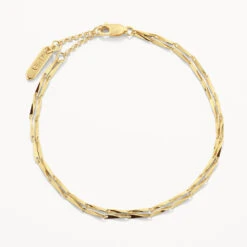 Double Twist Bar Link Chain Bracelet In Gold