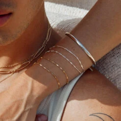 Double Twist Bar Link Chain Bracelet In Gold -Fashion Accessories Store double twist bar link chain bracelet in gold medley jewellery bangle bracelet 39721022619878