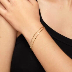 Double Twist Bar Link Chain Bracelet In Gold -Fashion Accessories Store double twist bar link chain bracelet in gold medley jewellery bangle bracelet 39724385501414