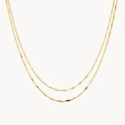 Double Twist Bar Link Chain Necklace In Gold