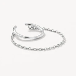 Drop Chain Single Ear Cuff In Silver