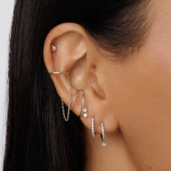 Drop Chain Single Ear Cuff In Silver -Fashion Accessories Store drop chain single ear cuff in silver medley jewellery earrings 39441612603622