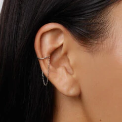 Drop Chain Single Ear Cuff In Silver -Fashion Accessories Store drop chain single ear cuff in silver medley jewellery earrings 39441619615974