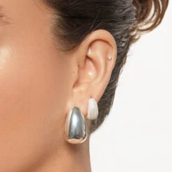Drop Dome Hoops In Silver -Fashion Accessories Store drop dome hoops in silver medley jewellery earrings 39935570378982