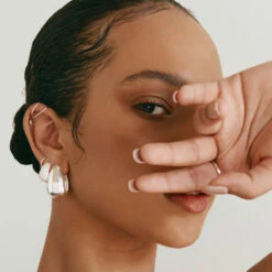 Drop Dome Hoops In Silver -Fashion Accessories Store drop dome hoops in silver medley jewellery earrings 39936740983014