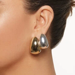 Drop Dome Hoops In Silver -Fashion Accessories Store drop dome hoops in silver medley jewellery earrings 39961449136358