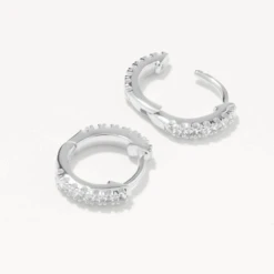 White Topaz Rainbow Huggie Earrings In Silver -Fashion Accessories Store earrings 39398436438246