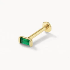 Emerald Baguette Helix Single Stud Earring In 10k Gold