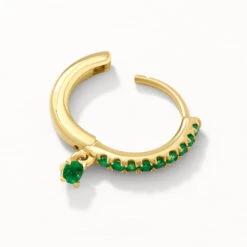 Emerald Drop Single Huggie Earring In 10k Gold -Fashion Accessories Store emerald drop single huggie earring in 10k gold medley jewellery earrings 39416963989734