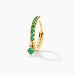 Emerald Drop Single Huggie Earring In 10k Gold