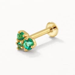 Emerald Trio Helix Single Stud Earring In 10k Gold