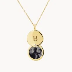 Engravable Circle Flip Locket Necklace In Gold