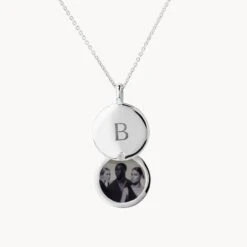Engravable Circle Flip Locket Necklace In Silver
