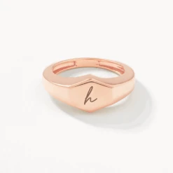 Engravable Hexagon Signet Pinky Ring In Rose Gold