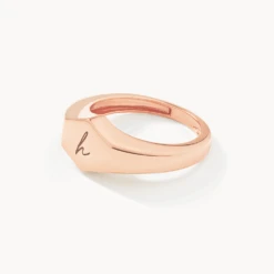 Engravable Hexagon Signet Pinky Ring In Rose Gold -Fashion Accessories Store engravable hexagon signet pinky ring in rose gold medley jewellery ring 39712229818598