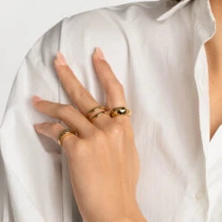 Engravable Hexagon Signet Pinky Ring In Gold -Fashion Accessories Store engravable hexagon signet ring in gold medley jewellery ring 38287570174182