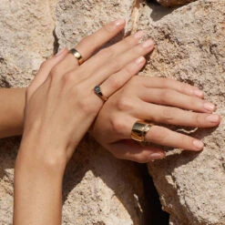 Engravable Hexagon Signet Pinky Ring In Gold -Fashion Accessories Store engravable hexagon signet ring in gold medley jewellery ring 38287804727526