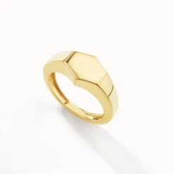 Engravable Hexagon Signet Pinky Ring In Gold -Fashion Accessories Store engravable hexagon signet ring in gold medley jewellery ring 38616318148838