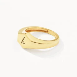 Engravable Hexagon Signet Pinky Ring In Gold -Fashion Accessories Store engravable hexagon signet ring in gold medley jewellery ring 38616318181606