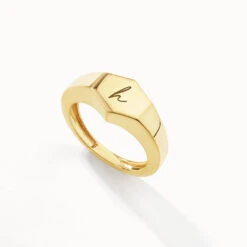Engravable Hexagon Signet Pinky Ring In Gold -Fashion Accessories Store engravable hexagon signet ring in gold medley jewellery ring 38642322276582