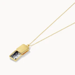 Engravable Rectangle Flip Locket Necklace In Gold -Fashion Accessories Store engravable rectangle flip locket in gold medley jewellery necklace 40461168574694