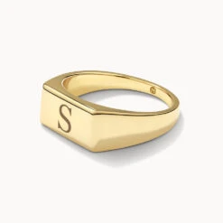 Engravable Rectangle Signet Pinky Ring In Gold -Fashion Accessories Store engravable rectangle signet pinky ring in gold medley jewellery ring 39932660613350