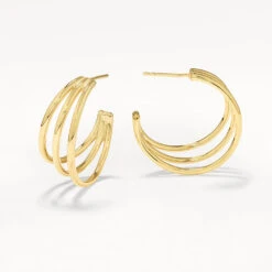 Maxi Triple Hoop Stud Earrings In Gold