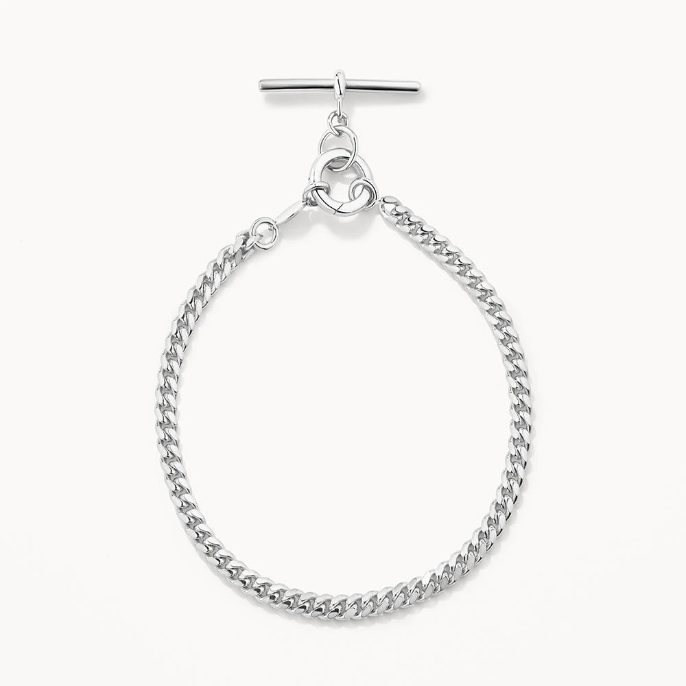 Fob Curb Chain Bracelet In Silver 1 Fob Curb Chain Bracelet In Silver