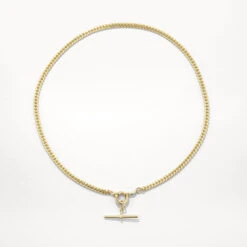 Fob Curb Chain Necklace In Gold