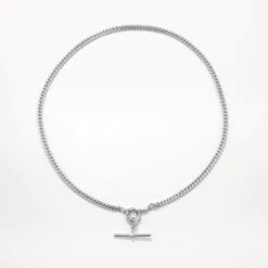 Fob Curb Chain Necklace In Silver