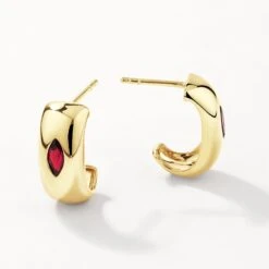 Garnet Marquise Curve Hoops In Gold