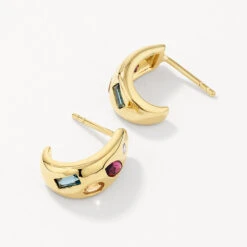 Garnet Multi Gemstone Curve Huggies In Gold -Fashion Accessories Store garnet multi gemstone curve huggies in gold medley jewellery earrings 42638492893414