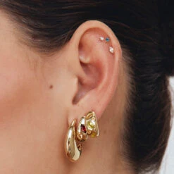 Garnet Multi Gemstone Curve Huggies In Gold -Fashion Accessories Store garnet multi gemstone curve huggies in gold medley jewellery earrings 42673444192486