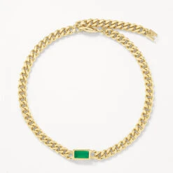 Green Agate Curb Chain Bracelet In Gold