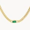Green Agate Curb Chain Necklace In Gold