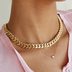 Fashion Accessories Store -Fashion Accessories Store heavy flat curb chain in gold medley jewellery necklace 39961993838822