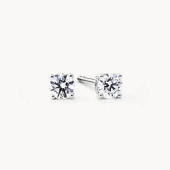 Laboratory-Grown Diamond Round Stud Earrings In Silver