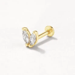 Laboratory-Grown Diamond Double Marquise Helix Single Stud Earring In 10k Gold