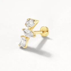 Laboratory-Grown Diamond Fancy Trio Helix Single Stud Earring In 10k Gold