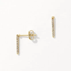 Laboratory-Grown Diamond Fine Drop Bar Stud Earrings In 10k Gold