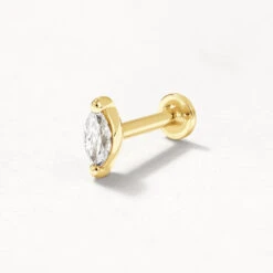 Laboratory-Grown Diamond Marquise Helix Single Stud Earring In 10k Gold