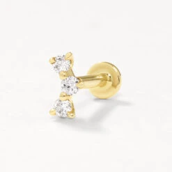 Laboratory-Grown Diamond Trio Bar Helix Single Stud Earring In 10k Gold