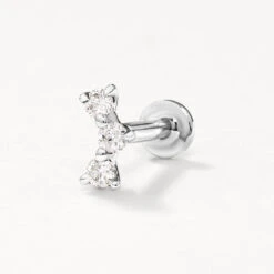 Laboratory-Grown Diamond Trio Bar Helix Single Stud Earring In Silver